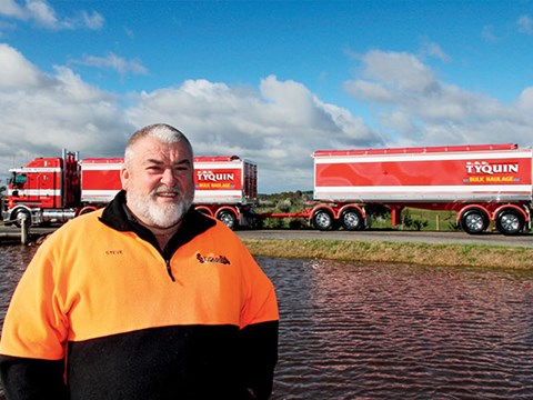 Steve Tyquin and the new A-double. Operating within 26m, it’s the first of its kind