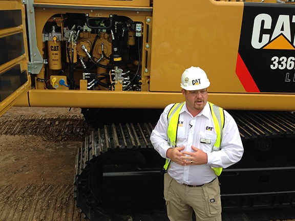 Caterpillar Hydraulic Excavator Product Application Specialist Kit Kyarsgaard explains the hybrid tech.