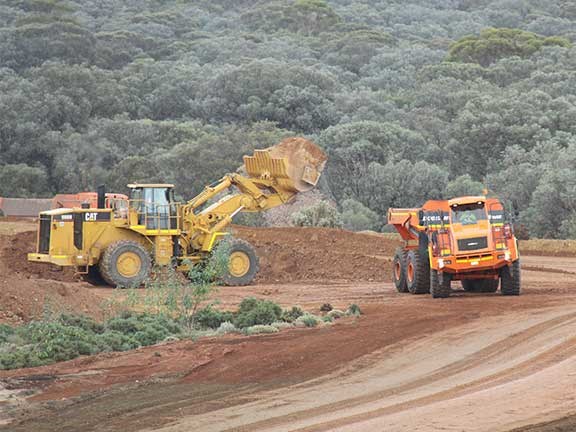 Excavator loading dump truck