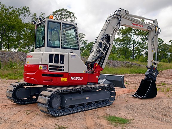 Takeuchi TB280FR excavator is a zero-tail-swing model.
