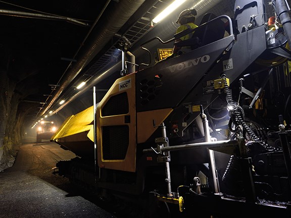 The Volvo CE P7820C paver at work 1,480m underground.