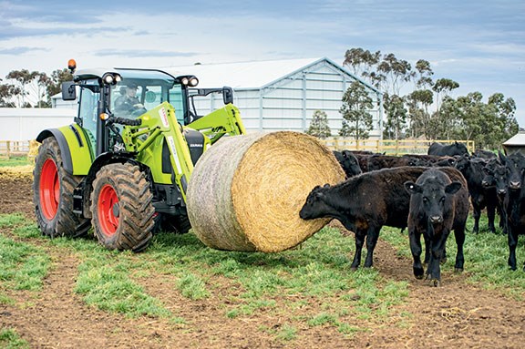 The Arion 440 lifting a hay bale