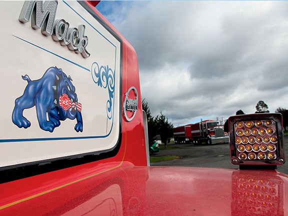 Classic. Superbly restored Mack Super-Liner V8 is the exception to the rule in a Kenworth dominated fleet