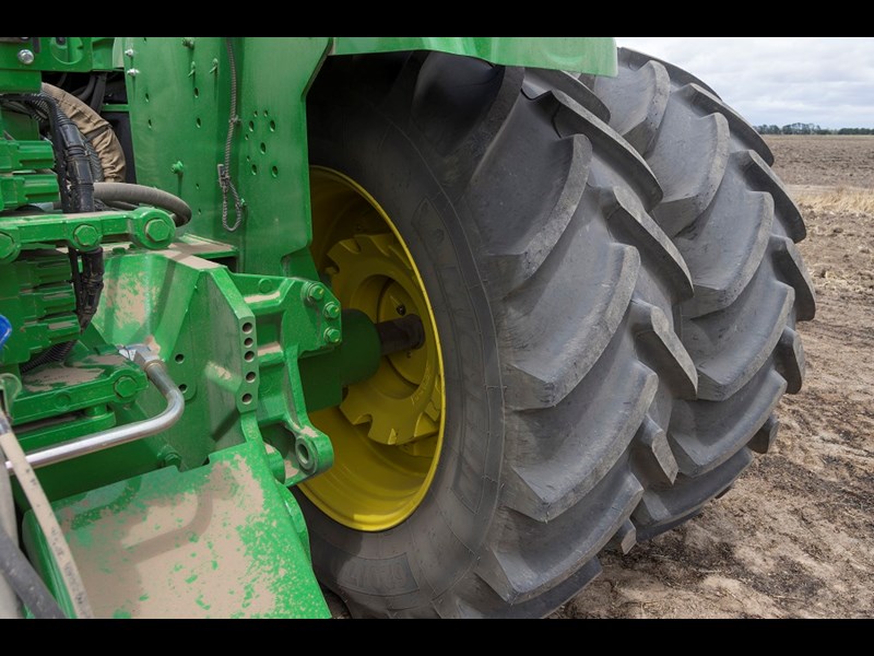 John Deere 9410R tractor dual wheels