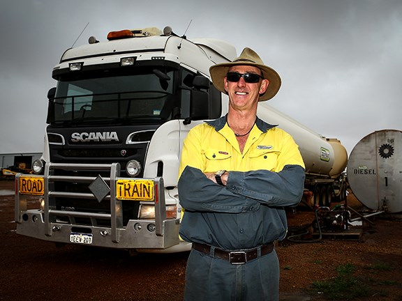 Driver Trevor Bale with a South East Petroleum R620 Scania truck.