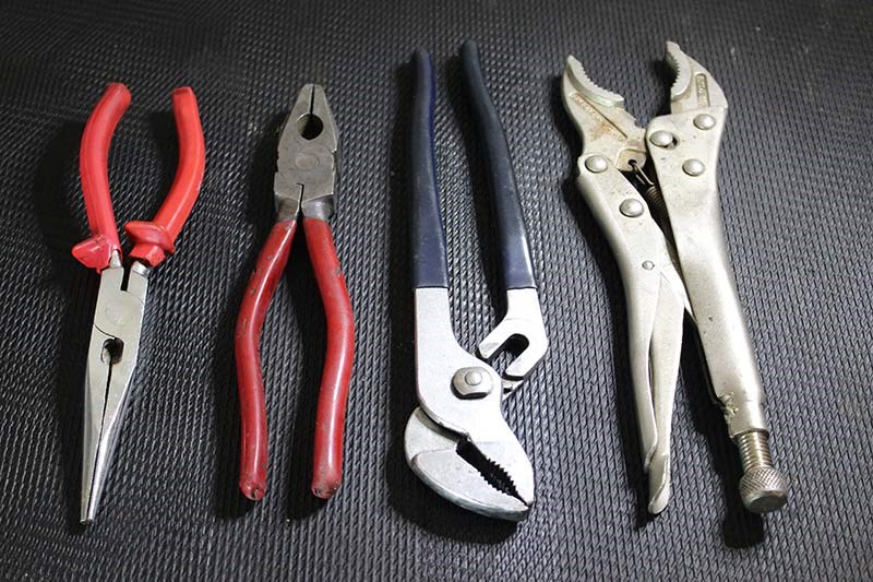 Pliers and multigrips, including a self-locking pair, are essential kit
