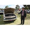 Shane Blitz with his 1962 EK Premier and 1:43 scale model