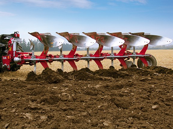 The Agrolux five furrow plough makes for clean work in this wheat stubble paddock with sticky soil.