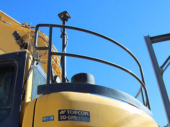 Part of Topcon’s 3D GPS X-63i excavator system is seen mounted on the PC-228.