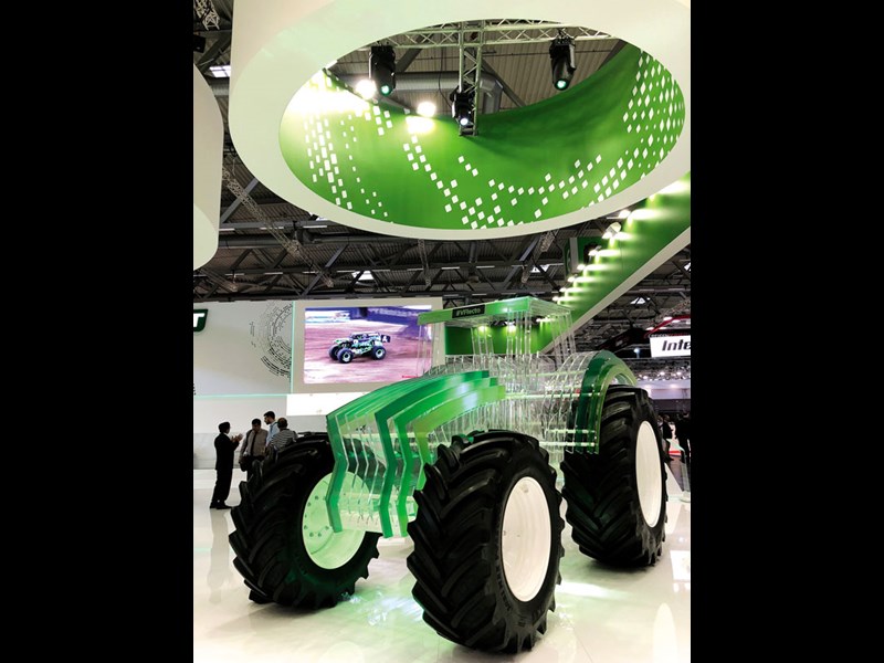 BKT Tires displays plexiglass dump truck and tractor