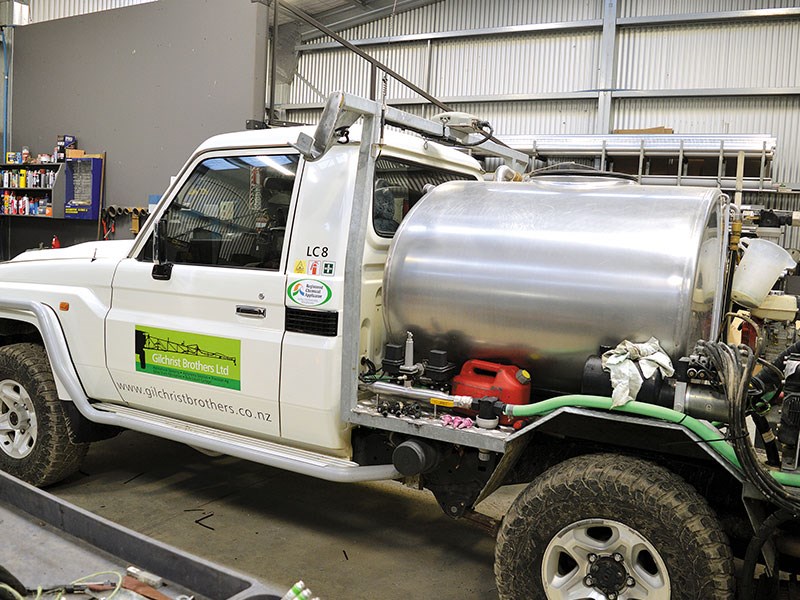 A spray truck in the workshop