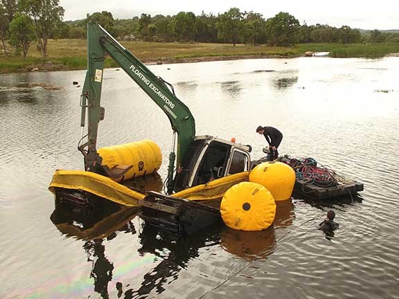 Floating excavator supported by air bags