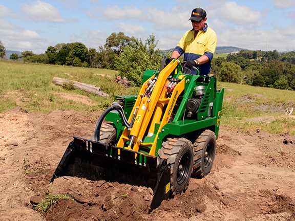 Ron Horner gets to grips with the Kanga DW625 stand-on mini skid-steer loader.
