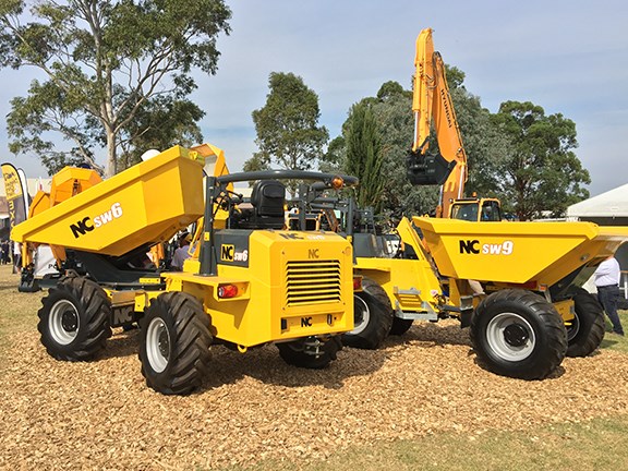 The NC Engineering SW6 and SW9 site dumpers on display at Porter Equipment's stand at Diesel, Dirt & Turf 2016.