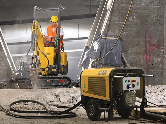 GREEN WINNER: Wacker Neuson 803 mini excavator, which travels using diesel but switches to electric drive to work in confined spaces or in applications where emissions cannot be tolerated. Highly Commended: JCB Inteli-Hybrid Generator (see ‘Engineering’).