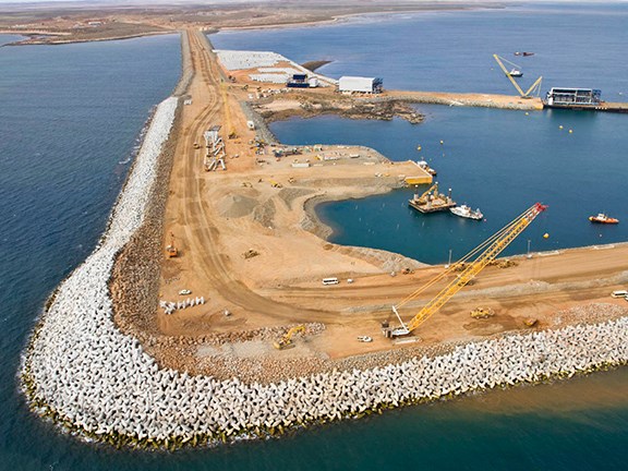 Citic Pacific Mining’s Cape Preston port has a breakwater extending 2.6km offshore.