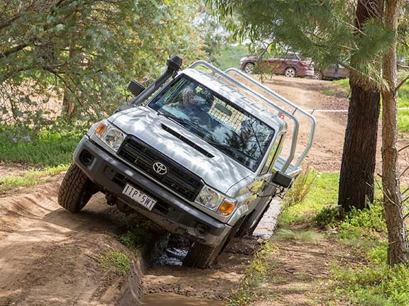 Toyota Landcruiser 70 series in offroad ditch