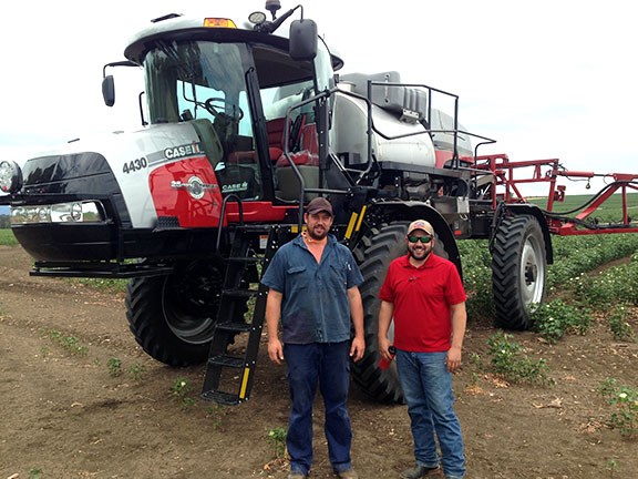 Farmer Andrew Lowien (left) and Case IH product specialist Andrew Kissel with the new special-edition Patriot 4430 sprayer.