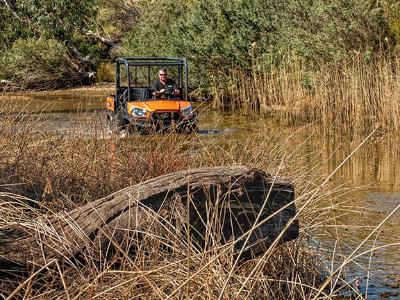 The Kubota diesel is a highly capable UTV and, with a roof, windscreen and winch, more or less typical of the breed. A UTV won’t cope with tight access as well an ATV but is far more practical when you’re in the saddle all day