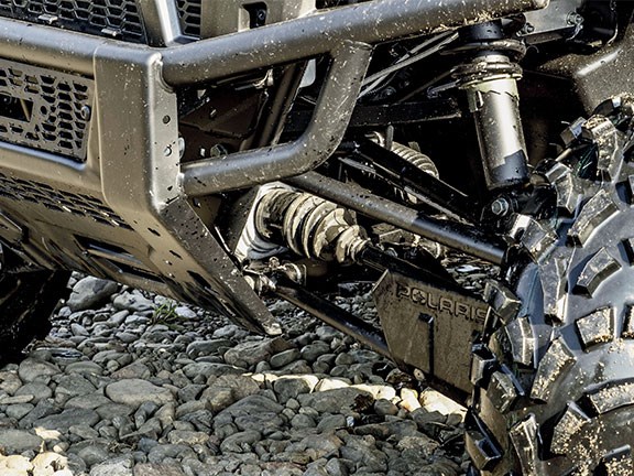 Front and rear suspension is Polaris’ proven A-arm setup with coil-over shocks. Ride quality is excellent, even on undulating, potholed river flats
