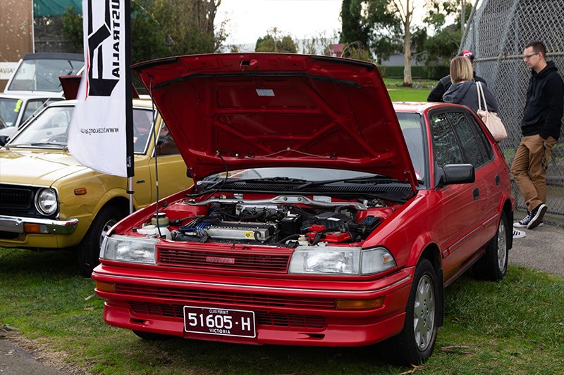 Toyota Winterfest Corolla hatchback red