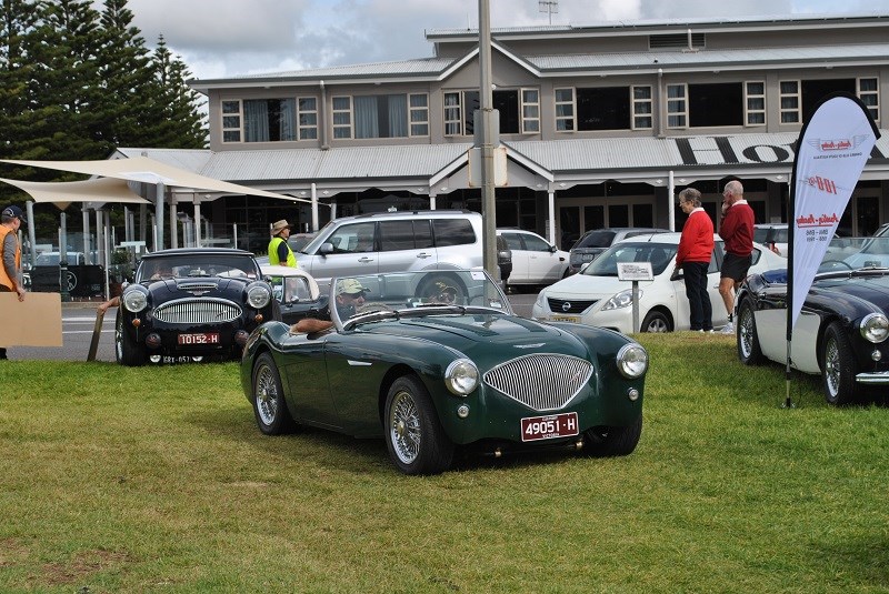 01 Austin Healeys entering event green Healey 100 at front