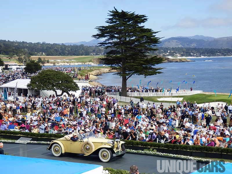 Front wheel drive Ruxton Roadster on the judging ramp