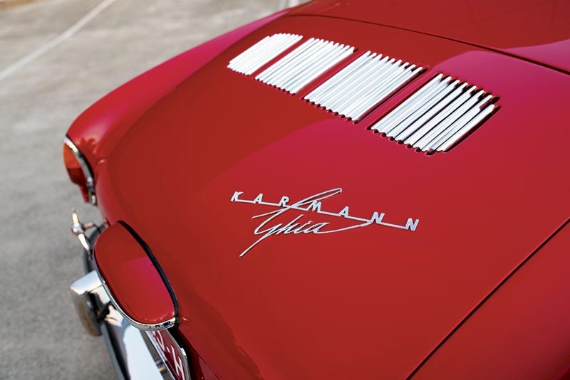 Stylish badge on the 1960 Type 14 Karmann Ghia Coupe