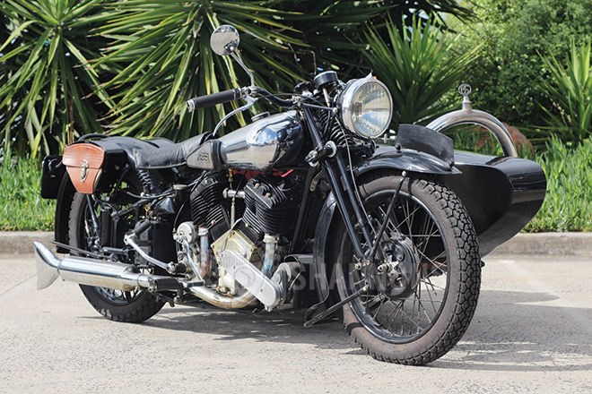 c1939 Brough Superior 1150 SV Motorcycle with sidecar. SOLD $110,000