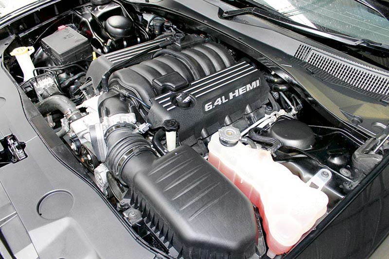 Under the bonnet: Chrysler's 6.4-litre claiming 470 horses and a respectable 4.2sec 0-100 time