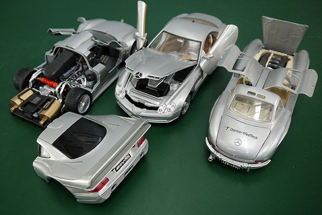 6 x Mercedes-Benz Silver Arrows 1:18 scale model cars. SOLD $504