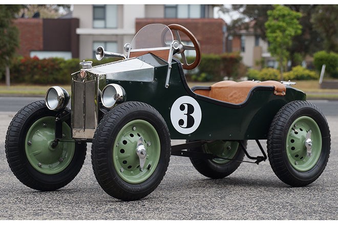 1929 MG M Replica Boat Tail Racer  Pedal Car. SOLD $3400