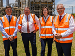 Energy minister Angus Taylor, assistant transport minister Scott Buchholz, Incitec Pivot MD and CEO Jeanne Johns and prime minister Scott Morrison at the Gibson Island plant