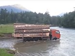 Video: Trucks crossing rivers in Russia