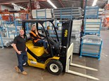 Unirack Managing Director Rudy Proctor, left, with Unirack Sales and Marketing Manager Emily Critchell operating their new Yale forklift at O’Connor, WA