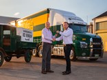 Graham Richers, Managing Director of Richers transport takes the keys of the milestone Anthem from Tom Chapman, Vice President, Mack trucks Australia  