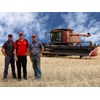 WA farmers Gary and Shaun Shadbolt (left and right) with Hutton and Northey Sales Mukinbudi branch manager Ian Clune. The Shadbolts are pleased with their latest acquisition, the Case IH Axial-Flow 7240 combine harvester.