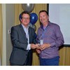 Volvo Club of NSW President Ted Warner (left) presents Ashley Yelds with the Unique Cars trophy