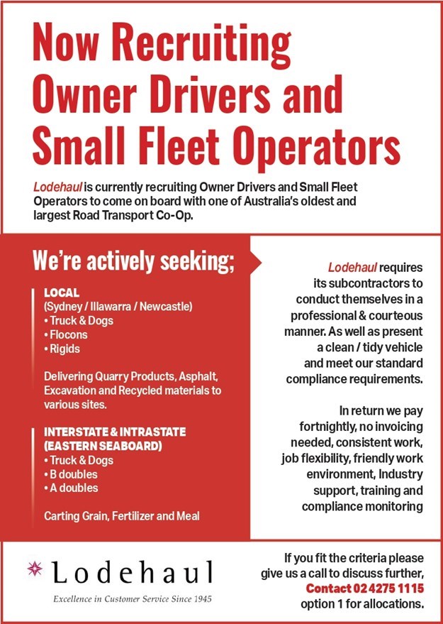 NOW RECRUITING OWNER DRIVERS AND SMALL FLEET OPERATORS