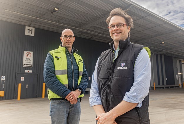 Ben Nicholson and Patrik Tharna at the new Scania Warehouse in Campbellfield.JPG