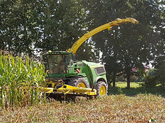 The John Deere 9800 self-propelled forage harvester working