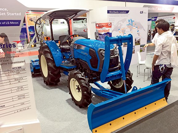 The LS Mtron MT3.50E tractor has a 37.3kW engine and is 3.2m long, bumper to link