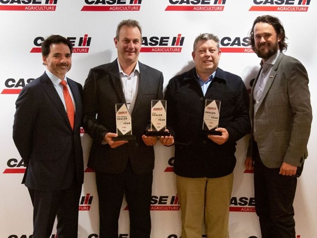 Brandon Stannett (Managing Director Agriculture Australia/New Zealand – CNH Industrial), Andrew Snape (Group Sales Manager TTMI), Jason Henry (TTMI dealer principal) and Pete McCann (General Manager Case IH Australia/New Zealand) at the presentation of the Case IH Dealer of the Year Awards in Hobart last night.