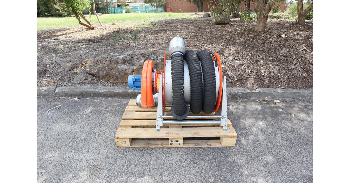 NEDERMAN EXHAUST FUME SMOKE EXTRACTOR HOSE REEL WITH BLOWER for sale