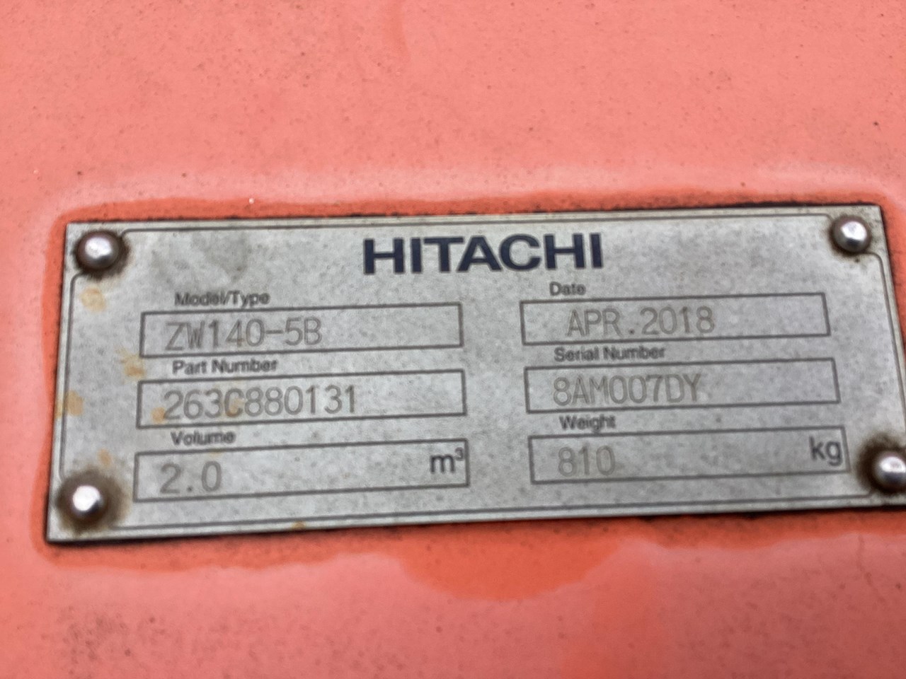 2018 HITACHI ZX140-5B Pin on bucket for sale (refcode TA1269013)