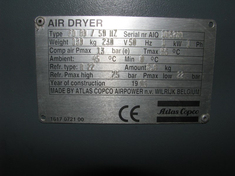 atlas copco fd80 refrigerated air dryer 170cfm 862148 006