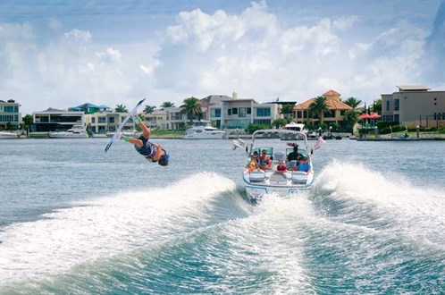 Wake behind MasterCraft X46 boat