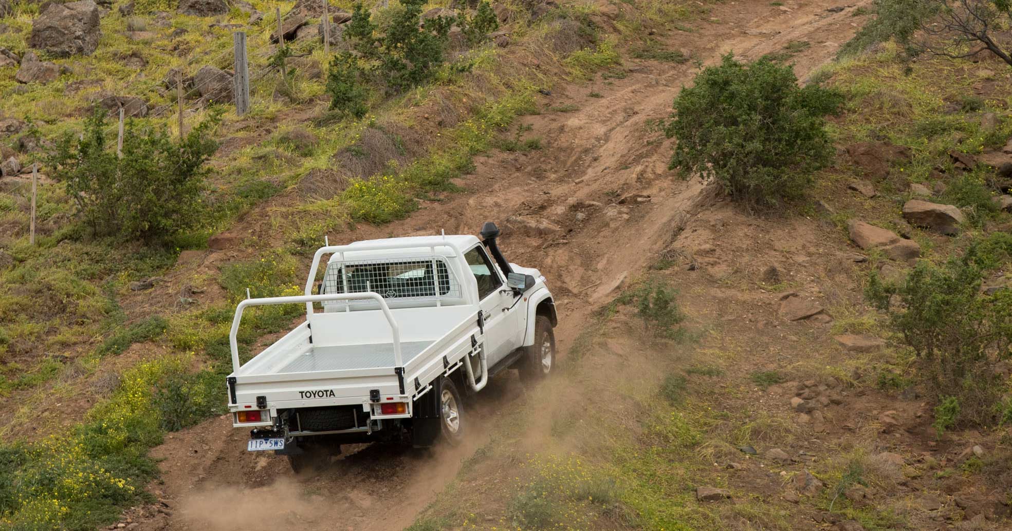 Toyota Landcruiser 70 series travelling up steep hill