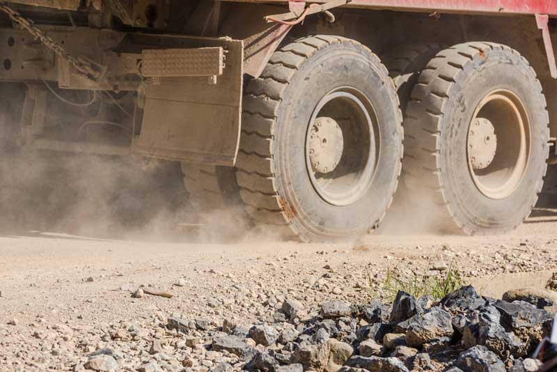 Truck tyres in dust