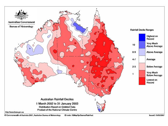 A graph from the BOM depicting Australian Rainfall Deciles